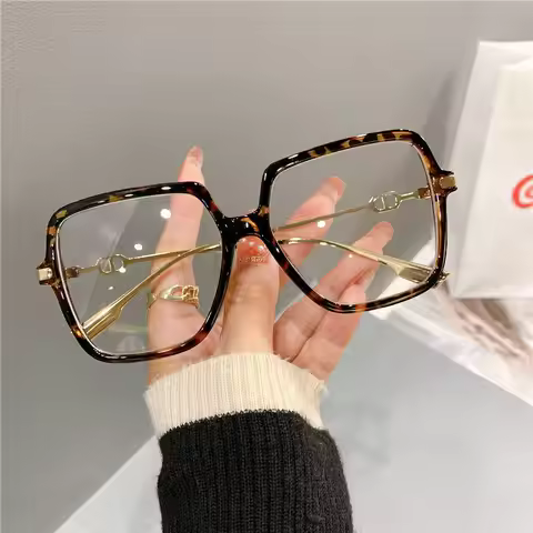 Women's HD Lens Anti Blue Light Flat Glasses Fashion Luxury Metal Rectangular Frame Design Glasses F