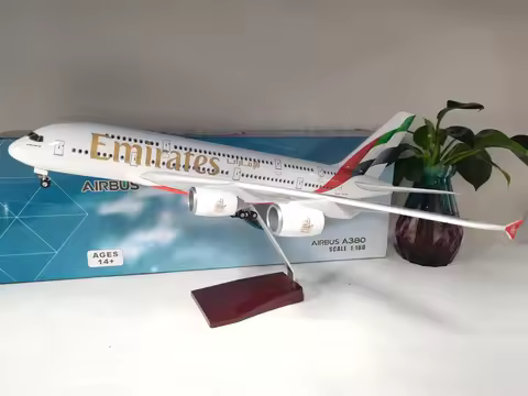 A380 47CM Scale New Emirates Airplane Model with LED Lights, Highly Simulated Resin Material birthda