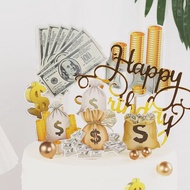 Topper Kue Kertas 9 pcs Uang Dollar $ Amerika USD / Cake Decoration Topper Fake Money Cake US Dollar