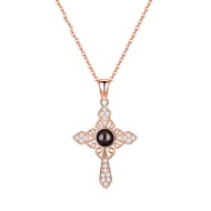 [Sincerer] S925 Sterling Silver Necklace Photo Projection Necklace Zircon Cross Pendant Necklace Cus