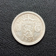 Koin Silver Nederlandsch Indie 1/10 Gulden 1930 Uang Kuno Perak TP12gp
