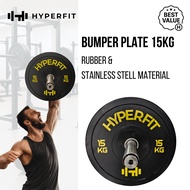HYPERFIT Bumper Plate 15KG – Olympic Weight Plate Rubber Stainless, Drop-Tested, 50mm