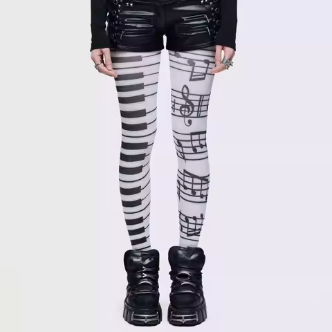 Spring Women's Notes Print Harajuku Style Stockings Y2K Vintage Piano Keys Elements Fashion Pantyhos