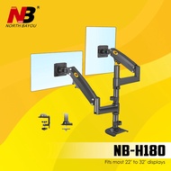 North Bayou H180 Fits 22"-32" Monitor ARM Double Extension Gas-Strut Flexi Mount Dual Screen Desktop