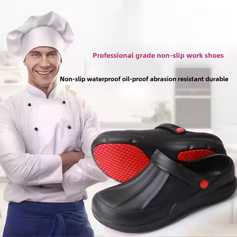 Black Non-slip Kitchen Shoes Rain Shoes Canteen Work Labor Insurance Hotel Waterproof and Oil-proof 