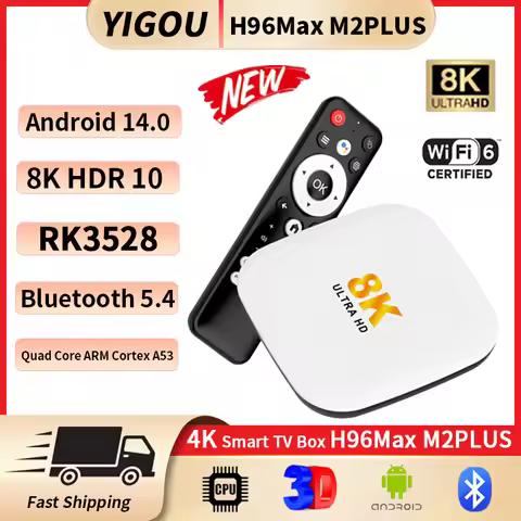 H96 MAX M2PLUS Smart TV Box Rockchip RK3528 Android14.0 TV Box Wifi6 A53 BT5.4 100M LAN 8K 4K&120fps