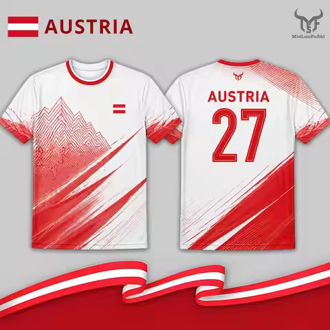 Austria Flag Print Football T-shirt Men's Outdoor Casual Sports Jersey Summer Quick-drying Breathabl