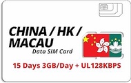 [China/Hong Kong/Macau] 5-20 Days | 1/2/3GB/Day Data SIM Card | No Registration Required (15Days 3GB/Day + UL128KBPS)