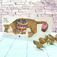 貓與甜點生日卡片 | 虎斑貓與鬆餅塔 | 節慶卡片 | 賀卡