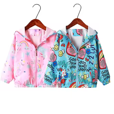 Children Jacket 2 3 4 5 6 7 8 9Y Girl Clothes Spring Cotton Kids Graffiti Hoodie Ziper Toddler Girls