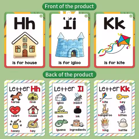 156 Words A-Z Learning Cards with Pictures, 27 English Word Cards, Educational Cognitive Games