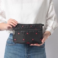 日本 Lesportsac 黑色尼龍布 心心刺繡 COSMETIC CLUTCH 化妝袋