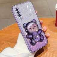 Casing Samsung Galaxy A50 A50S A30S A7 2018 A750 Cute 3D Baby Bear Stand Bracket Glitter Powder Soft Phone Protective Case