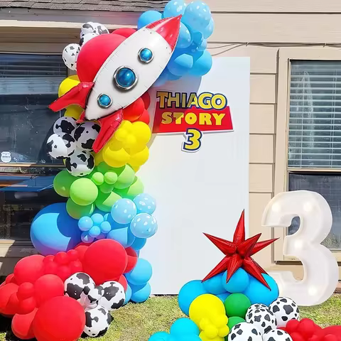 127pcs Red Blue Yellow Green Balloons Garland Arch Kit Foil Rocket Balloon for Baby Shower Boy Kids 