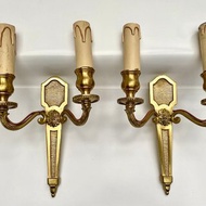 一對復古法式鍍金青銅雙頭壁燈