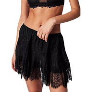 Women Mini Skirt High Waist Multi-Layer Lace Mesh Skirt Solid Color Sweet Style Short Skirt Elastic 