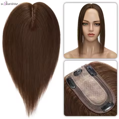 S-noilte Toppers Hair Human Hair Natural Hair Wig 100% 7x12.5cm Silk Base Hair Cilp Wigs Clip In Hai