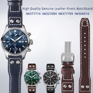สายนาฬิกาข้อมือหนังของแท้คุณภาพสูง20มม. เหมาะสำหรับ IWC นักบินใหญ่ Spitfire GUN สีน้ำตาลสีดำสีน้ำเงินนาฬิกาหนังวัว