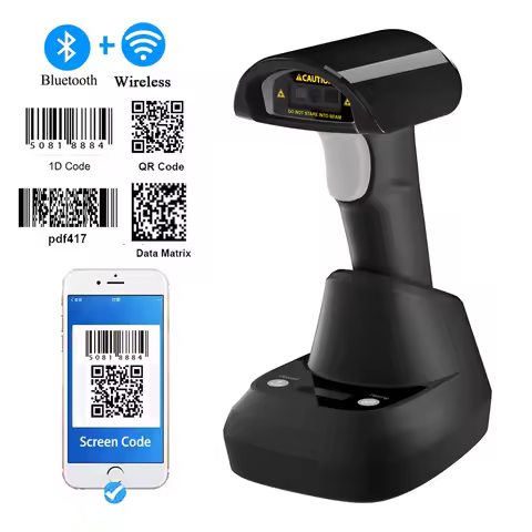 Wired Barcode 2D Scanner or Wireless Barcode Scanner or Bluetooth Code Reader 2D Handheld Barcode Re