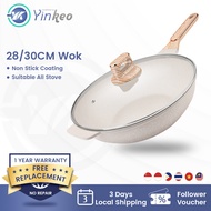 Yinkeo Non Stick Stir Fry Wok PFOA Free 28/30CM Deep Fry Pan Suitable All Stove Including Induction