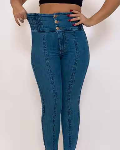 Stretch elastic high-waisted jeans 2024 Jeans Skinny Berkancing Pinggang Tinggi Denim Elastis Tinggi
