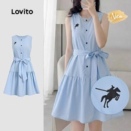 (New Arrival) Lovito Casual Dress Belted Ruffle Spring/summer Blue Dress for Women L198ED340 Lovito 