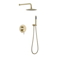 Zloon Brush Golden 10 Inch Shower Faucet Set Round Shower Head Wall Mounted Rainfall Shower Set WITH/ Hand Shower Mixer Faucet Set