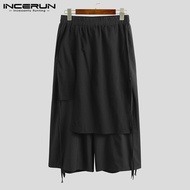 INCERUN Mens Hippy Gothic Loose Wide Leg Trousers Dance Dress Skirt Baggy Long Pants (Chinese Style)
