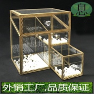 Factory Cosmetic Lattice Geometric Gold with Storage Box Copper Strip Direct Sales Glass Trapezoidal