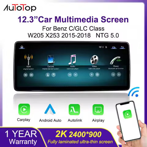 AUTOTOP Wireless Carplay Android Auto Touchscreen for BENZ C CALSS W205 GLC 2015 - 2018 Car Video Mu
