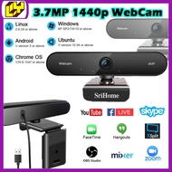 3.7MP 2K Webcam 2K 1440P QHD Webcam with Stand Microphone USB 360 degree QHD Webcam with Mic High Qu