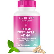 Pink Stork Total Postnatal Vitamins for Women | Vegan DHA, Methylated Folate, Iron, + Vitamin B12 | 