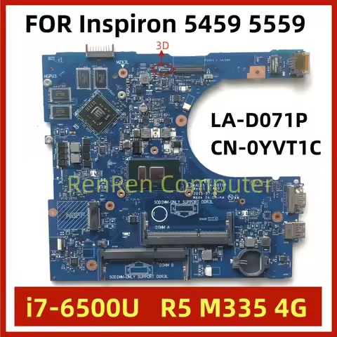 AAL15 LA-D071P i7-6500U 3D 4GB FOR dell Inspiron 5459 5559 5759 Laptop Motherboard CN-0YVT1C YVT1C M
