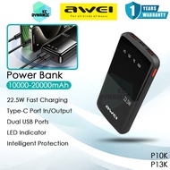 Awei P10K 10000mAh Powerbank 22.5W Fast Charging Power Bank Awei P13K 20000mAh Powerbank Bank Kuasa 