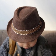 Vintage Boys Girls Baby Child Rolled Brim Trilby Fedora Hat Pinch Crown Jazz Cap Fedora Hat Short Brim Hat for Kids Toddlers