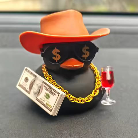 1pc Cool Cowboy Dollar Bill Duck-Shaped DIY Car Dashboard Decoration, with Mini Dollar Bill Glasses 