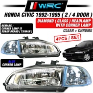 Honda Civic 1992-1995 EG6 EG9 SR4 ( 2 / 4 Door ) Diamond ( Glass ) Headlamp ( Chrome ) With Blue Cor