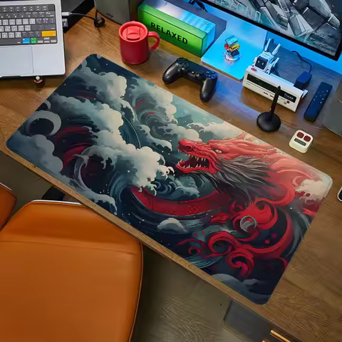 Xxl Mouse Pad Gaming Red Japanese Water Dragon Pc Cabinet Games Desk Accessories Mousepad Gamer Comp