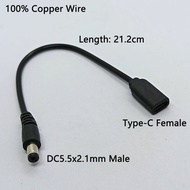 1PC DC 5.5x2.1mm to Type-C Male/Female Charging Cable 21-22cm 100% Copper Wire Fast Charging Adapter