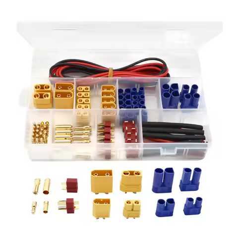 76pcs T Plug / XT60 / XT90 / EC3 / EC5 Male & Female Plug Adapter Connectors Kit 14AWG Silicone Wire