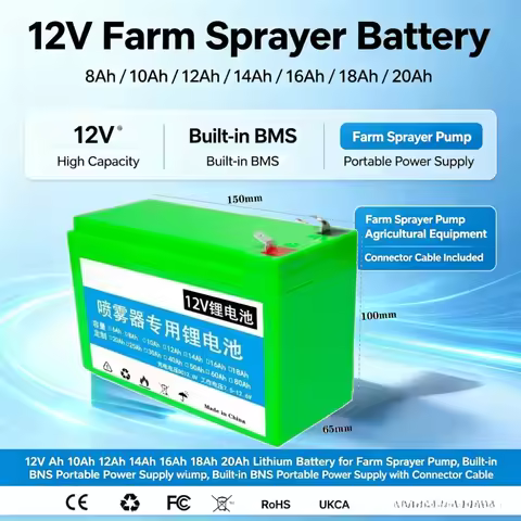 12V 8Ah 10Ah 12Ah 14Ah 16Ah 18Ah 20Ah Lithium Battery for Farm Sprayer Pump, Built-in BMS Portable P