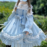 (BJYX) Original Japanese Sweet Lolita Op Dress Women Cute Little Star Ruffles Long Sleeve Princess D