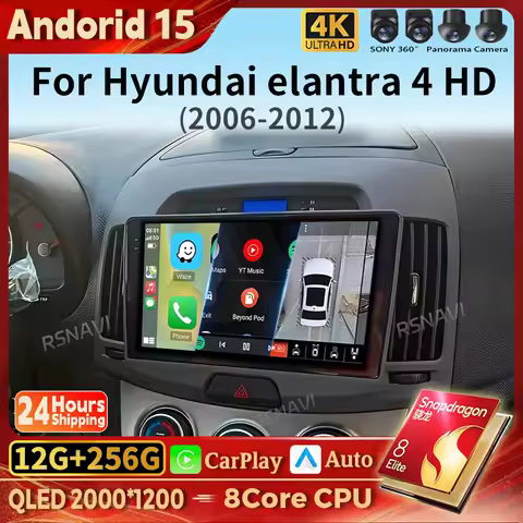 Android 15 Carplay Auto 2K Screen Car Radio Multimedia Player For Hyundai Elantra 4 HD 2006 - 2012 A
