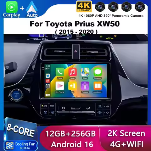 Android 16 Carplay Car Radio For Toyota Prius XW50 2015 2016 2017 2018 2019 2020 4G+WIFI 360 Camera 