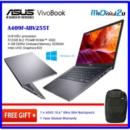 ASUS A409F-ABV255T/ABV256T 14" Laptop (I3-8145U 4GD4 512SSD WIN10H 14" Back Pack) Grey/Silver Free Backpack