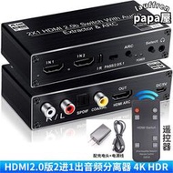 皮樂仕HDMI二進一出音頻分離器轉光纖同軸5.1高清盒子接顯示屏4K