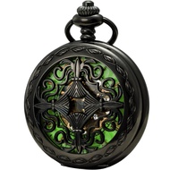 Mens Luminous Dial Hand Wind Mechanical Pocket Watch with Brand Leather Gift Box (Stand Up Black)