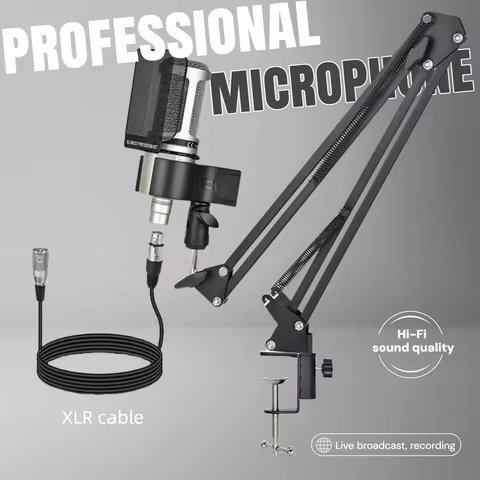 At2020 Condenser Microphone Set, Xlr Dual Xlr Cable High-Definition Sound Pickup Professional Versio