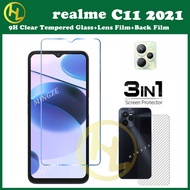 (3in1) For OPPO Realme C11 2021 full-screen tempered glass Screen Protector film + carbon fiber back film + camera lens film Realme C51 C53 C55 5i 6i 6 5 Pro 8 9 10 5G 4G 8Pro 10Pro 9i C11 C12 C15 C17 C20 C20A C21 C25 C25S C25Y C30 C35 C31 C33