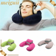 MEIGUII U-Shape Pillow, with Storage Bag Flocking Air Inflatable Pillow, Portable Neck Head Rest Fol